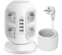 Multipresa Tower con cavo da 2 m - 8 prese Schuko + 4 porte USB, interruttori superiori e inferiori indipendenti, protezione da sovraccarico, 2500 W 10 A - Prolunga verticale per casa e ufficio