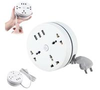 Multipresa universale, prolunga avvolgibile a destra, con 3 prese e 3 porte USB, multipresa retrattile, per ufficio, viaggi, hotel, dormitorio (5.9ft)