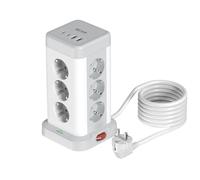 Multipresa Verticale 3680W, BEVA Ciabatta Elettrica con 12 Prese e 2 USB C e 2 USB A,Torretta Multipresa Protezione Sovratensione para Tavolo, Ufficio, Casa, Cavo 2M