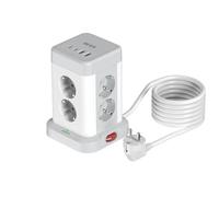 Multipresa Verticale 3680W, BEVA Ciabatta Elettrica con 8 Prese e 2 USB C e 2 USB A,Torretta Multipresa Protezione Sovratensione para Tavolo, Ufficio, Casa, Cavo 2M