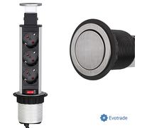 Multipresa Verticale da Incasso 3 Schuko Ø60mm-Cavo 1,8m - Alluminio/Nero