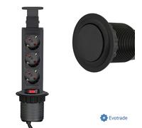 Multipresa Verticale da Incasso 3 Schuko Ø60mm-Cavo 1,8m - Alluminio/Nero