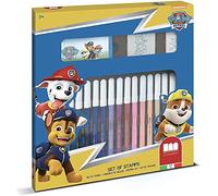 Multiprint Set 2 Timbri per Bambini e 18 Pennarelli Colorati Paw Patrol Boys, Made in Italy, Set Timbrini Bimbi, in Legno e Gomma Naturale, Inchiostro Lavabile Atossico, Idea Regalo, Art.86903