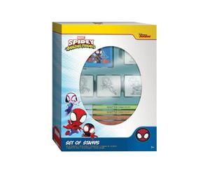 Multiprint Spidey Box 4 Timbri, 7 Pennarelli, Stampa Lettere, Set da 12 Pezzi