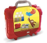 Multiprint Valigetta Travel Set Curious George, Made in Italy, Album da Colorare, con Puzzle e Matite, Set Timbrini Bimbi, in Legno e Gomma Naturale, Inchiostro Lavabile Atossico, Idea Regalo, 42985