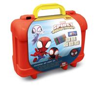 Multiprint Valigetta Travel Set Spidey, Made in Italy, Album da Colorare, con Puzzle e Matite, Set Timbrini Bimbi, in Legno e Gomma Naturale, Inchiostro Lavabile Atossico, Idea Regalo
