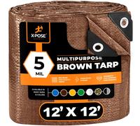 Multipurpose Protective Cover Brown Poly Tarp 12' x 12' - Durable Water Resistant Weather Resistant - 5 Mil Thick Polyethylene - by Xpose Safety
