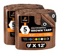 Multipurpose Protective Cover Brown Poly Tarp 9' x 12' 2-Pack - Durable Water Resistant Weather Resistant - 5 Mil Thick Polyethylene - by Xpose Safe