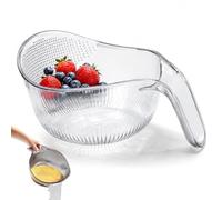 Multipurpose Rice Washing Bowl Strainer with Ergonomic Silicone Handle, Clear Plastic Colander for Quinoa, Vegetables & Fruits, Aesthetic Kitchen Drain Basket (Transparent)