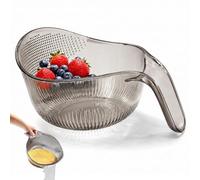 Multipurpose Rice Washing Bowl Strainer with Ergonomic Silicone Handle, Clear Plastic Colander for Quinoa, Vegetables & Fruits, Aesthetic Kitchen Drain Basket (Gray)