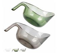 Multipurpose Rice Washing Bowl Strainer with Handle, Clear Plastic Drain Colander for Rice Fruit Vegetable Beans, PP Colander for Vegetables, Fruits & Cheese (Green+Gray)