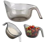 Multipurpose Rice Washing Bowl Strainer with Handle & Side Drainers (Gray)