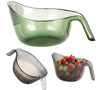 Multipurpose Rice Washing Bowl Strainer with Handle & Side Drainers (Green)