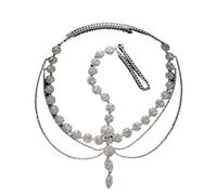 Multistrato Copricapo da sposa Catena for testa Accessori da sposa Geometria Fascia for capelli Catena for accessori di gioielli da sposa Per Donne(Silver)