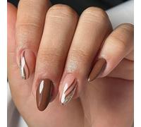 MultiStyle - Unghie artificiali con linee astratte, facile da usare, riutilizzabili, 24 pezzi, per manicure e acero glitterato