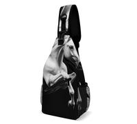 Multiuso Borsello A Tracolla White Running Wild Horse Black Borsa A Tracolla Tattica Multifunzionale,Pratica Borsa A Petto per Alpinismo Viaggio Uso Quotidiano