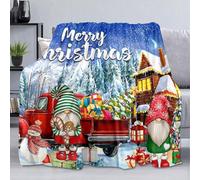 Multiuso Coperta Plaid, Merry Christmas Snowman Xmas GNOME Farmhouse Red Truck, Leggero Coperta in Pile, Plaid in Pile per Decorativo, Flanella, Accogliente S