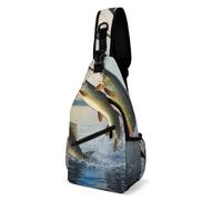 Multiuso Zaino A Monospalla Bass Fish Jumping Out Of Water Painting Borsa Sul Petto Causal,Moda Petto Borsa per Viaggio Trekking Uso Quotidiano