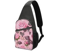 Multiuso Zaino A Monospalla Pretty Pink Roses Borsa Sul Petto Pratica,Multifunzionale Borsa Crossbody per Uso Quotidiano Viaggio Ciclismo
