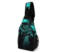 Multiuso Zaino A Monospalla Teal Green Cool Smoke Skull Head Borsa A Tracolla Tattica Pratica,Portatile Borsa Petto per Viaggio Outdoors Uso Quotidiano