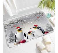 Multiuso Zerbino Entrata Christmas Penguin Winter Animal Red Birds Pine Tree Tappetini Antiscivolo Tappeto Asciugapassi Per Ingresso Interno Bagno 40X60Cm