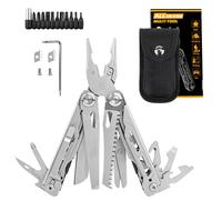 Multiutensile 28 in 1 con coltello, pinze e 11 punte in acciaio inox affilato - Multiutensile da uomo - Attrezzatura ideale con utensili per campeggio, escursionismo, sopravvivenza