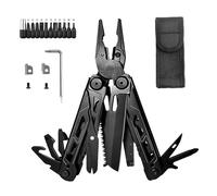 Multiutensile, 28 in 1 Utensile Multifunzionale Pieghevole con Borsa Portaoggetti Pinze Multifunzionali Nere con 11 Teste di Lotto Utensili per Campeggio Riparazione e Avventure All'aria Aperta