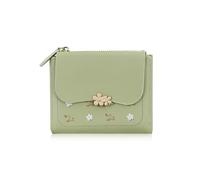 MultiValue Piccolo portafoglio da donna, grazioso portafoglio sottile a forma di fiore, per donne, con porta carte di credito e portamonete compatto con finestra per documento d'identità, Verde, Retro