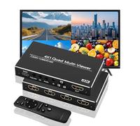 Multiview Splitter, Switcher quadruplo senza soluzione di continuità 4 in 1 out per telecamera di sicurezza, quadruplo visualizzatore Switcher con telecomando IR per la commutazione video, produzione