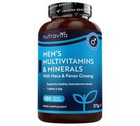Multivitaminico e Multiminerale uomo - 25 vitamine e minerali attivi essenziali tra cui radice di maca e panax ginseng - 180 compresse vegane - senza riempitivi o leganti sintetici - Nutravita