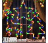 Multper Luci LED a Batteria, Decorazioni Natalizie, 3 PCS Albero, Renne, Stelle, 8 Modalità 105 LED Esterno Interno, Colorate Con Timer e Ventosa