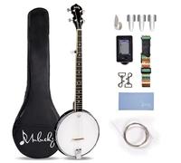 Mulucky Banjo a 5 corde, full size con 24 staffe, schiena aperta, testa Remo, 5° accordatore con ingranaggio, kit per principianti incluso, MB1107
