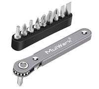 MULWARK 11 mini chiavi a cricchetto da 1/4" con coppia alta e profilo basso, strumento EDC micro ad angolo retto con mini manico reversibile spostato a 90 gradi e punta esagonale multipla