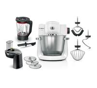 Bosch Serie 6 - Macchina da Cucina, Potenza Motore 1600 Watt, Sistema di Miscelazione 3D, Set Pasticceria, Tritatutto, Frullatore in Vetro ThermoSafe, Acciaio Inox Bianco/Argento, MUMS6EW22