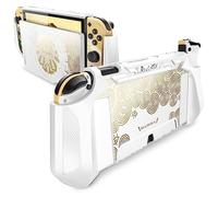 Mumba Custodia Dockable per Nintendo Switch OLED 2021, [Blade Serie] Accessori Cover Protettiva Grip TPU Compatibile con Nintendo Switch OLED e Joy-Con Controller (Bianco/Oro)