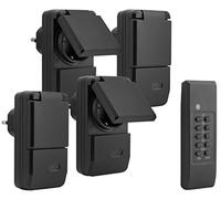mumbi 24280 Set di Prese radiocomandate esterne (a prova di spruzzi, IP44), presa 4x radiocomandata 1x telecomando, 1100 Watt, nero