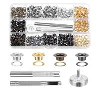 MumdoYAL 400 PCS occhielli metallici，Quattro colori，Occhielli in rame con diametro interno di 5mm, strumento di perforazione, attrezzo di montaggio e base，Adatto per scarpe, borse in pelle, ecc