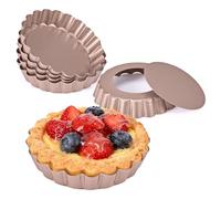 MumdoYAL 6 Pezzi Stampo Crostata, 10×2cm, Mini Tortiere con Fondo Removibile,Teglia per Crostata, Stampo per Mini Crostate e Dessert, Dorate