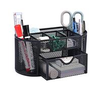 MumdoYAL Organizzatore da scrivania, organizer per ufficio in metallo a maglia con cassetto e porta penne per penne, memo adesivi, graffette, clip per raccoglitori.