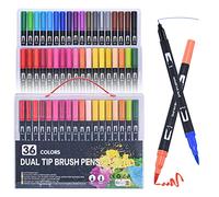 MumdoYAL Set 36 pennarelli doppia punta - Fineliner fine/pennello per Bullet Journal, libri da colorare, handlettering - Inchiostro a base d'acqua - Ideali per manga, calligrafia e altro.