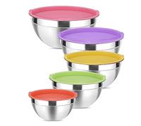 MumdoYAL Set ciotole in acciaio inox con coperchi - 4,1L/3,4L/2,5L/2,0L/1,4L. Perfette per cucinare, cuocere e conservare. Occupano poco spazio, lavabili in lavastoviglie.