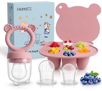 MumEZ Ciuccio per frutta per bambini, comodo set di mangiatoia per alimenti per bambini, facile da usare con mangiatoia per alimenti per bambini, vassoi per congelatore inclusi (rosa cipria)