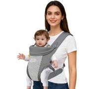 Mumgaroo Marsupio per neonati e neonati, 4 in 1, in rete d'aria e cotone di seta, fascia per neonati e marsupio regolabile anteriore e posteriore, 3-15 kg (grigio)