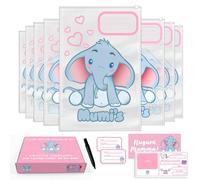 Mumi's bustine corredino neonato ospedale con elefantino, 8 bustine 38x25 per cambi e accessori, con etichette cartolina dei ricordi e pennarello inclusi IDEA regalo per nuove mamme(rosa)