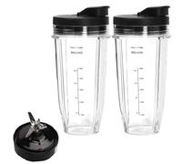 mumisuto 2 Pezzi 24 Oz Tazze Di Ricambio Per Ninja, Parti Di Ricambio Per Frullatore Ninja, Upgrade Blender Tazza Con Coperchio Rimovibile 7 Pinne Estrattore Lama Blender Per Ninja Bl2012/Bl2013