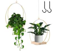 mumisuto 2 Pezzi Cestini per Fioriera Sospesa, Fioriera da Appendere per Interni/Esterni, Vasi Sospesi per Piante, Fioriera Sospesa Moderni, Decorative per Casa e Ufficio (Oro+Legno)