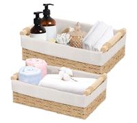 mumisuto 2 Pezzi Cestini Portaoggetti in Vimini, Cestini Vimini da Scaffale, Cestini Portaoggetti con Manici in Legno, Decorazione Scatole da Bagno, Organizer Cucina Camera da Letto (Beige)