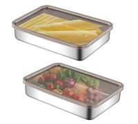 mumisuto 2 Pezzi Contenitore per Pancetta da Frigorifero, Vassoio in Acciaio Inossidabile, Scatola per Affettare con Coperchio per Conservare Salumi, Formaggi, Salsicce, Pancetta (19.5 * 14 * 4cm)