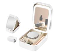 mumisuto Borsa Trucco Con Specchio Led, Beauty Case Da Viaggio Custodia Per Cosmetici, Organizzatore Di Gioielli Da Viaggio Portatile Con 3 Modalità Di Illuminazione, Trousse Trucco Donna (Bianco)