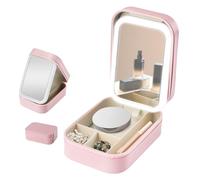 mumisuto Borsa Trucco Con Specchio Led, Beauty Case Da Viaggio Custodia Per Cosmetici, Organizzatore Di Gioielli Da Viaggio Portatile Con 3 Modalità Di Illuminazione, Trousse Trucco Donna (Rosa)